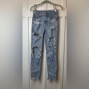American Eagle Mom Straight Leg Distressed Size 000 R Jeans Festival School Moto